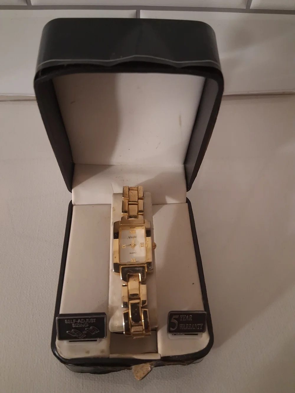 Gold-Tone Rectangular Dress Watch for Men